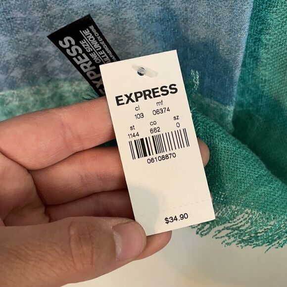 Express oversize scarf, blue/teal/white NWT - Picture 6 of 6